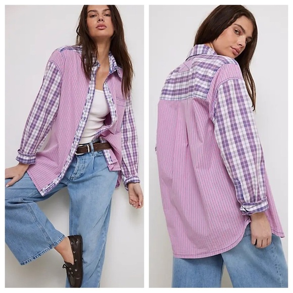 Free People Tops - New! Free People We The Free Montauk Gingham Plaid Shirt pink purple 2435